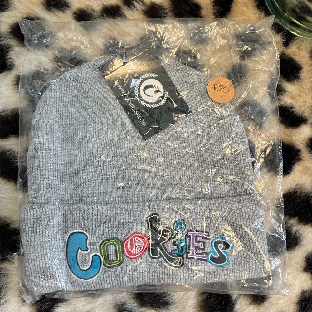 Cookies SF Hat Beanie Cuffed Knit O/S Grey Multicolor Logo Embroidered Mens Warm